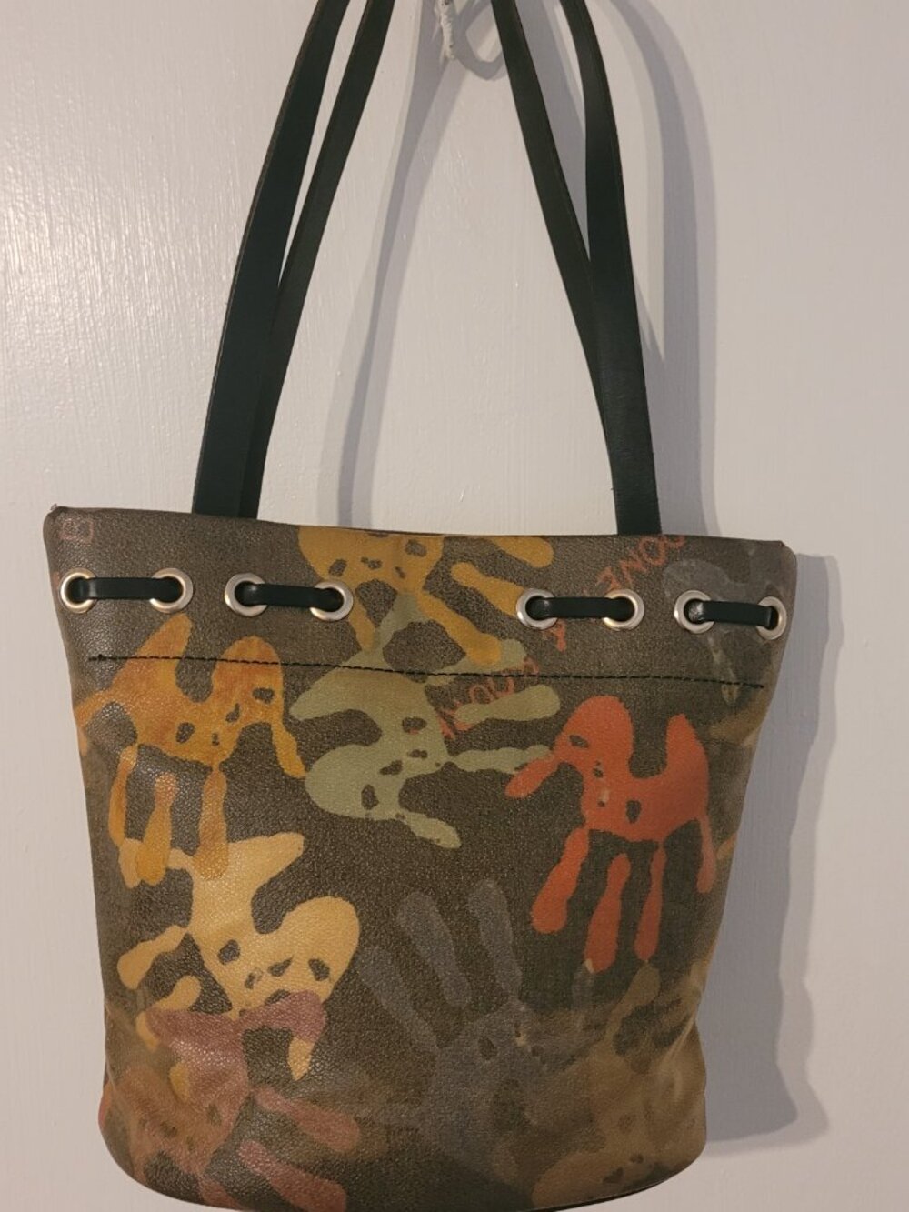 Vintage Limited Edition Dooney & Bourke Mini Bucket Bag Multicolor Handprint - Picture 3 of 10